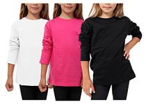 GW CLASSY OUTFIT 3X Kids Girls Boys Plain 3 Pack Combination (Long Sleeve top) School Basic TOP Boys T-Shirt Tops Crew Neck Uniform Jumper 3-14 Years (3X Black/White/Cerise, 11-12 Years)