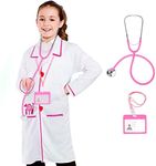 Doctor Coat for Kids with Working Stethoscope Toy, Halloween Costumes for Girls, Toddler Dress Up Costume for Girls