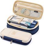 Pencil Pen Case,Large Storage High Bag Pouch Holder Box Organizer with Double Zipper for Middle High School College Office Teen Boys Girls Adult (Navy Blue)