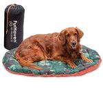 Furhaven Large Dog Bed Trail Pup Travel Pillow Mat w/Stuff Sack, Washable - Paprika/Camo-Paw, Large