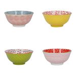 KitchenCraft Patterned Cereal Bowl Set of 4 in Gift Box, Ceramic Serving Bowls Ideal for Ice Cream, Soup and More, 'Brights' Designs, 15cm