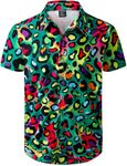 LINOCOUTON Mens Leopard Animal Print Shirt Cheetah Hawaiian Button Down Up Short Sleeve Tops, Multicolor Leopard, X-Large