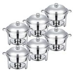 CREWORKS Chafing Dishes Food Warmer 6 Pack, 5L Stainless Steel Round Chafing Dish with Lids & Fuel Holders, Food Warmer Buffet Server for Restaurant Catering Parties Weddings Picnics