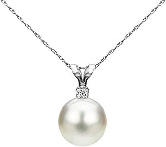 White Saltwater Cultured Japanese Akoya Pearl Diamond Pendant Necklace 14K White Gold 1/100 CTTW