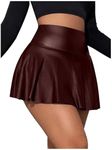 OYOANGLE Women's Pu Leather Elastic High Waist Skorts Ruffle Hem Casual Flared Skirt Shorts Rust Brown X-Large