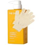 Medix 5.5 Turmeric Vitamin C Cream Brightening Body Cream Lotion, Eco Exfoliating Gloves Skin Care Bundle | Brighten Uneven Skin Tone, Reduce Age Spots, Sun Damage | Includes Prosperina Card