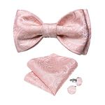 DiBanGu Pink Bow Ties for Men Self Tied Bow Tie Paisley Silk Bow Ties and Pocket Square Cufflinks Wedding Party Bow Tie