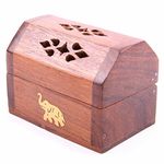 Puckator Sheesham Wood Mini Incense Burner Box-Elephant Inlay, Mixed, Height 6cm Length 8cm Depth 5cm