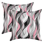 Loussiesd Pink Grey Black Stripes Reversible Throw Pillow Covers Kids Geometric Pillow Covers Home Decor for Geometry Square Cushion Covers Set of 2 Modern Striped Art Abstract Art 24x24 Inch