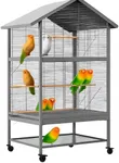 Large Bird Cage,65.7 Inch Metal Bird Cage Feeder with Wheels,Flight Cage with 4 Metal Feeders,Wood Perches & Storage Shelf