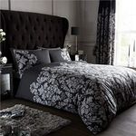 Homemaker ® Black & grey damask print quilt cover & pillow cases bedding set (Double)