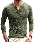 MLANM Mens Slim Fit Basic Henley Long Sleeve T-Shirt XX-Large, Army Green