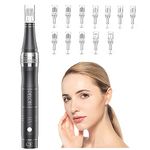 Microneedling Pen, PELCAS Electric Derma Pen Cordless Adjustable Speeds Dermapen Rechargeable Micro Needling Pen with 12PCS Replacement Cartridges (4 * 12pin + 6 * 36pin + 2* Nano) (Grey)