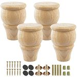 4 inch / 10cm Wooden Furniture Legs, Tchosuz Pack of 4 Unfinished Solid Wood Turned DIY Replacement Bun Feet with M8 Hanger Bolts & T-Nuts or Sofa Couch Cabinet Recliner Ottoman Riser