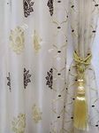 RIDHAAN Premium Tissue Voile Sheer Window Curtains for Living Room, 5 Feet, Set of 3, Coffee & Golden with Tie Back