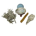NessaStores 5 pc Sage Smudge Kit with Palo Santo, White Sage x2, Abalone Shell, and Wooden Tripod Stand Stand for Home Cleansing, Stress Relief & Meditation JC-210-B