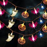 WUJUN Halloween Lights 6.5 FT 20 LEDs Pumpkins Ghosts Bats Spider Battery Operated String Lights for Window Porch Stair Bar Halloween Decorations Outdoor & Indoor