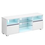 VASAGLE TV Stand Cabinet with LED Lights, Modern TV Unit for TVs up to 70 Inch, with Open Glass Shelves, 2 Cabinets with Doors, 160 cm TV Entertainment Unit for Living Room Bedroom, White LTV332T10