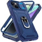 Pilaru 3 in 1 for iPhone 13 Case/iPhone 14 Case with 2 Screen Protector & Kickstand Ring & Camera Cover Military Grade Drop Shockproof Protection【360 Full Body】 Phone Case for iPhone 13/14,Blue