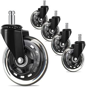 UVII Office Chair Wheels (Set of 5), 3" Mute Chair Casters Wheels for Carpet and Hardwood Floors, Heavy-Duty Wheels Replacement Wheels, 7/16" x 7/8", Black