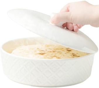 MISSYSSIM Tortilla Warmer, Embossed Tortilla Holder Servers with Lid, 8.8 Inch - Taco Tuesday, Taco Bar, Microwavable Storage Container, Ceramic Bread Warmer Pancake Warmer - Oven Safe, White