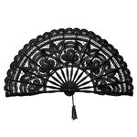 burkfeeg Black Lace Hand Folding Fan, Design Folding Hand Fans Womens Lace Fan Vintage Wedding Fan Women Spanish Hand Fan for Wedding Decoration DIY Decoration