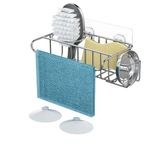 HapiRm 4 in 1 Sponge Holder for Kitchen Sink, Kitchen Sink Caddy for Brush Holder Dish Sponge Holder Soap Rack Sink Stopper Holder, Kitchen Sink Organizer with 2 Installation Ways, No Drilling, Silver