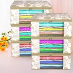 Kuber Industries Pack of 6 Saree Storage Bag | Clothes Storage Bag | Wardrobe Storage Bag | Cloth Storage Organizer | Visible Window Saree Bag | Gola-Design | 9 Inch |White