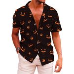 KYKU Funky Hawaiian Shirt for Men Palm Beach Shirts Tropical Vacation Shirts, Halloween Black, Large