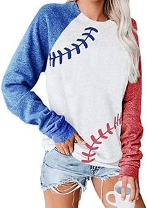 XKBHYD Baseball Shirt Women Baseball Pattern Print Pullover Sweatshirt Color Block Long Sleeve Spring Crewneck Blouse, White, Large