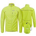 FDX Cycling Jacket Men’s - Waterproof Lightweight Breathable Cycle Rain Jersey - High Visibility Full Sleeves Reflective Tops - Windproof Coat for Running, Riding, Mountain Bike Racing - Yellow - 2XL