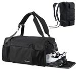 Kookoomia Large Waterproof Gym Bag with Shoes Compartment Lightweight Sports Duffel Bag for Men Women with Wet and Dry Separation Portable Overnight Weekend Holdall Travel Bag Black