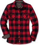 CQR Women's Plaid Flannel Shirt Long Sleeve, All-Cotton Soft Brushed Casual Button Down Shirts, Flannel Plaid Shirts Classic Red, XS