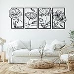 Cunno 4 Pcs Metal Wall Art 16.5 x 11.8'' Line Art Wall Decor Floral Minimalist Decor Hanging Flower Aesthetic Modern for Living Room Bedroom Bathroom Kitchen Decoration(Black)