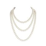 Yuccer Long Pearl Necklace, 1920s Fashion Faux Flapper Pearls Necklace String of Pearls Beads Necklace Costume Jewelry, 59”/150cm