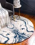 Unique Loom Hygge Shag Collection Abstract Solid Plush Cozy Blue Round Rug (5' x 5')