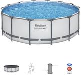 Bestway Steel Pro MAX 14 Foot x 48 Inch Round Metal Frame Above Ground Outdoor Swimming Pool Set with 1,000 Filter Pump, Ladder, and Cover, Gray