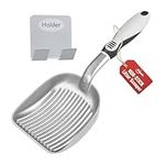 XL Cat Litter Sifter with Deep Shovel by Iprimio – Patented Silver Poop Scooper with Solid Handle – Made up of Non Stick Plated, Solid Aluminum
