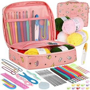 Aeelike Crochet Kit for Beginners Adults, Crochet Kits Include Yarn, 59pcs Crochet Starter Kit for Beginners Kids,Ergonomic Crochet Hooks 2.0-6.0 mm, Lace Steel Needles 0.6-1.9 mm