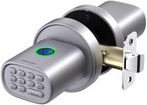 ThorBolt Keyless Entry Door Lock, Fingerprint Door Lock with Keypad Biometric Door Knob, Auto-Lock for Interior Doors Thickness up to 2-1/4", Bedroom, Home Office, Garage, 4xAA Alkaline, MD1 Silver