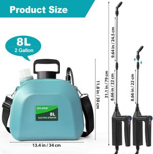 SYLSTAR Battery Powered Garden Sprayer 8L – Electric Weed Sprayer, 3 Mist Nozzles, USB Rechargeable, Blue
