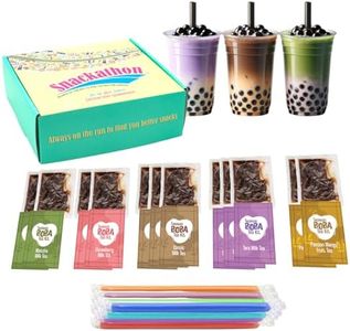 Snackathon Instant Bubble Pearl Variety Milk Fruity Tea Kit with Authentic Brown Sugar Caramel Tapioca Pearls, Ready in Under One Minute, Straws Included - Gift Box (12 Servings, 5 Flavors)