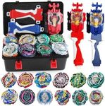 Battling Tops Box Set, Burst Gyro Toys 12 Spinning Tops + 2 Launchers + Stickers Combat Battling Game with Portable Box Gift for Kids Children Boys 499