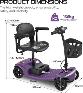 Discover Mobility Pilot 2026 Portable Mobility Scooter, 4mph, 136kg, Purple