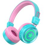 Link Dream Kids Wireless Headphones V5.0 Bluetooth Headphones for Kids w/Mic 32H Playtime Soft Padded Stereo Sound Volume Controllable Headphones for Girls School iPad Tablet cellphones (Green/Light)