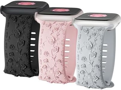 Floral Engraved Bands for Apple Watch Band 42mm 40mm 41mm 46mm 45mm 38mm 44mm 49mm Women,Silicone Cute Flower Embossed Raised Rose Blossoms Pattern Sport Strap iWatch Bands Series 10 9 8 7 6 5 4 3 2 1 SE Ultra/2