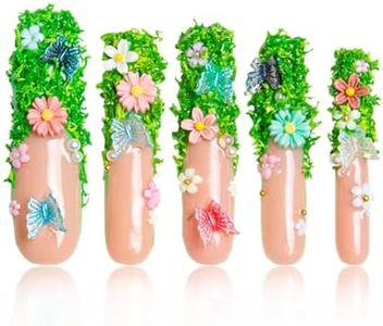 LOVFUL Press on Nails Fairy Tale Garden| Handmade with Full Covered Crystals | Reusable Fake Nails | Square Long 2.2 in | H151-L