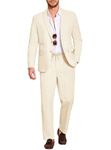 COOFANDY Men's 2 Piece Linen Suits Set Regular Fit Casual Lightweight Blazer Jacket and Pants, Beige, XXL