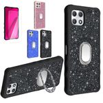 for T-Mobile Revvl 7 5G Case [with Tempered Glass Screen Protector][Mirror Ring][Glitter Powder] Compatible with T-Mobile Revvl 7 5G Leather Phone Case Cover SF-H