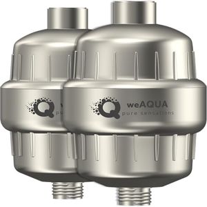 WeAQUA Heavy Duty Shower Filter Family 2 PACK – 99% Removal for Hard Water, Chlorine, Fluoride, Heavy Metals, Micro-life, Organics and More (Brushed Nickel)